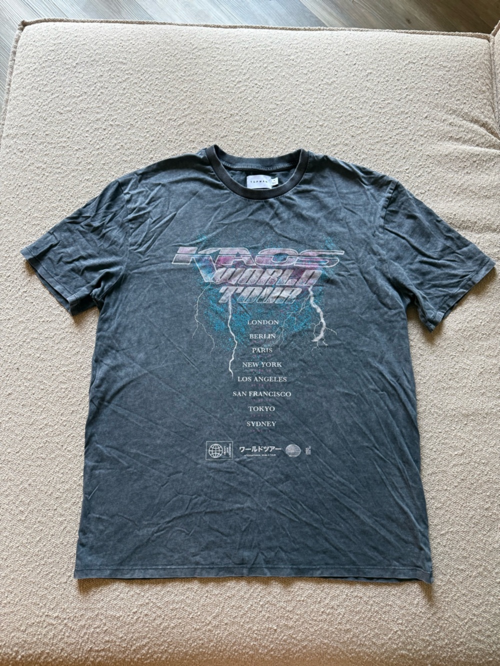 Topman Grey Wash Short Sleeve KAOS World Tour Graphic Tee